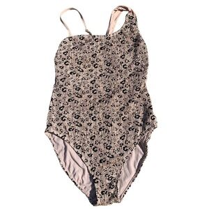 💛 Time and Tru Womens XL Black & Tan Textured Leopard Print One Piece Swimsuit